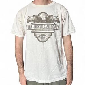 Harley Davidson Men's Cream and White Tshirt